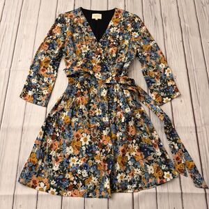 Sezane Floral Wrap Dress - Blue, Yellow, Orange